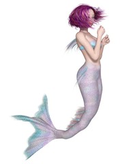 Pretty Pink and Blue Mermaid - Fantasy Illustration