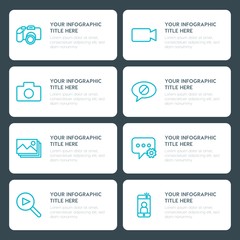 Flat chat and messenger, video, photos infographic timeline template for presentations, advertising, annual reports
