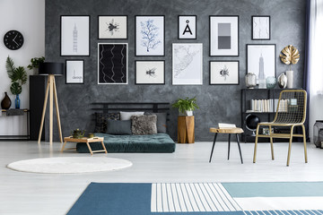 Gallery in colorful bedroom interior