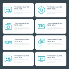 Flat chat and messenger, video, photos infographic timeline template for presentations, advertising, annual reports