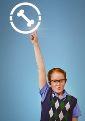 Bone icon and boy touching air