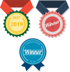 Winner and best 2019 awards isolated on white.