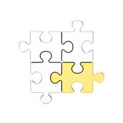 3D illustration isolated group of gold and silver puzzles