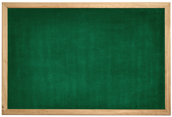 Blank green chalkboard with wood frame is on white background