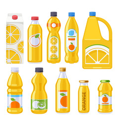 Orange juice bottles icons set.