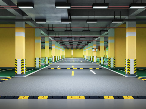 Empty modern underground parking 3d render