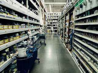 Blur image of shop building materials as background.