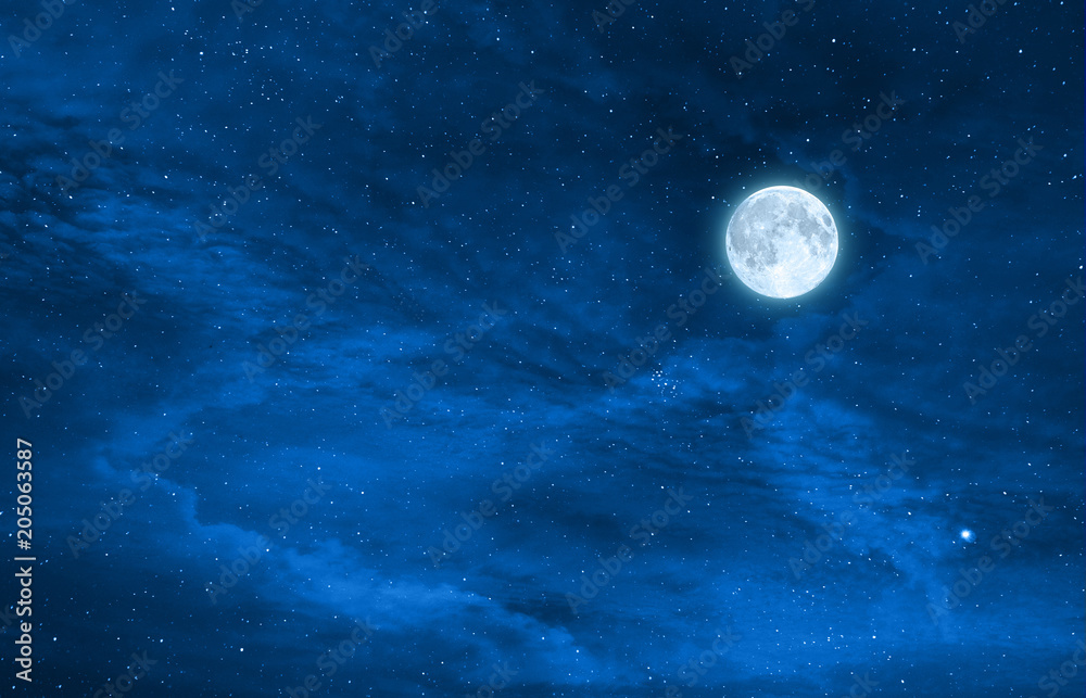 Wall mural starry night sky design with the full moon , elements of this image are furnished by nasa