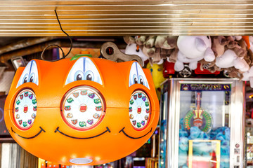 View of recreational toy vending machines, in the middle of a store
