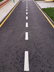 The marks on the asphalt road in the city