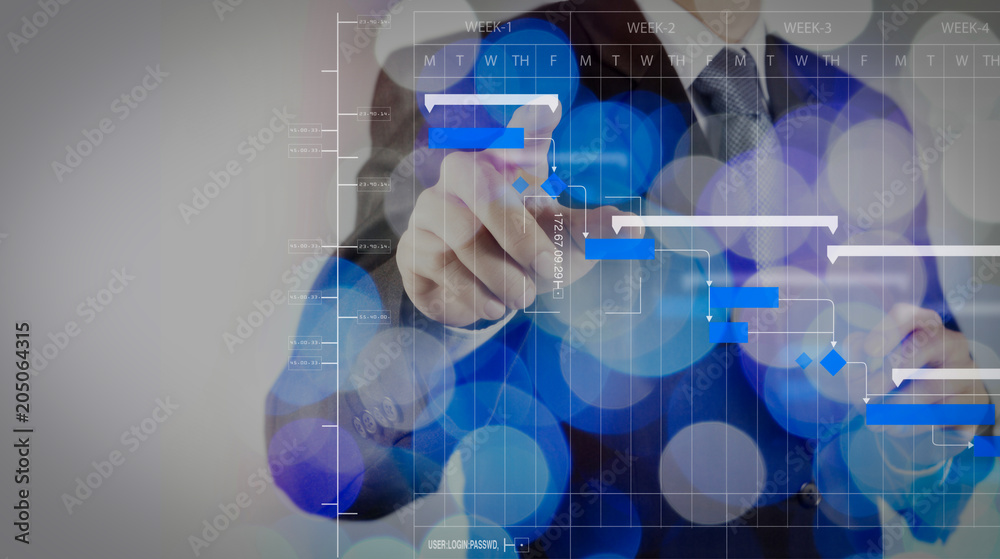 Poster double exposure of businessman working with digital cloud network concept