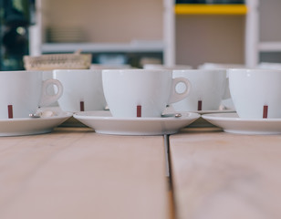 White coffe cups on the wooden table