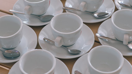 White coffe cups on the wooden table