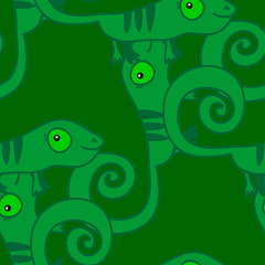 Abstract background in green colors. Seamless pattern with cute cartoon dinosaurs.