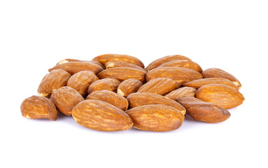 Almond seeds on white background