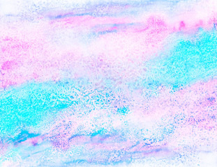 Creative texture for design. Vibrant hand painted watercolor background. Handmade overlay. Decorative chaotic colorful textured paper. Hand drawn bright artistic painting with blots.