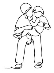 Father and son in the Park. Family and lifestyle concept. Continuous line drawing. Isolated on the white background. Vector illustration monochrome, drawing by lines