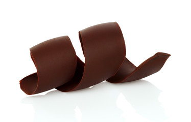 Chocolate shavings on white background