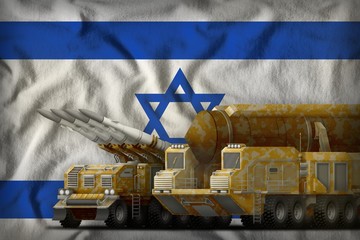 Israel rocket troops concept on the national flag background. 3d Illustration