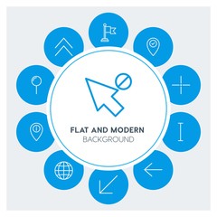 location, arrows, cursors Infographic Circle outline Icons Set. Contains such Icons as  business,  website,  elements,  background,  pattern,  banner,  slider and more. Fully Editable. Pixel Perfect