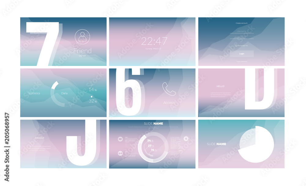Wall mural modern ui screen design for mobile app with web elements.