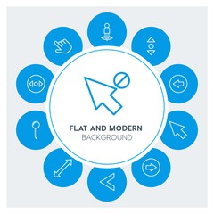 location, arrows, cursors Infographic Circle outline Icons Set. Contains such Icons as  business,  website,  elements,  background,  pattern,  banner,  slider and more. Fully Editable. Pixel Perfect