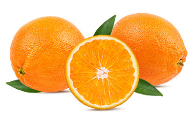 Juicy oranges isolated on white background with clipping path