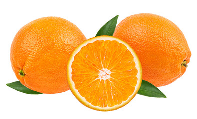 Juicy oranges isolated on white background with clipping path
