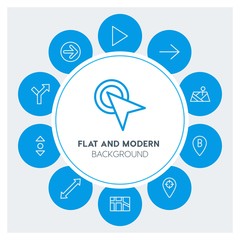 location, arrows, cursors Infographic Circle outline Icons Set. Contains such Icons as  business,  website,  elements,  background,  pattern,  banner,  slider and more. Fully Editable. Pixel Perfect