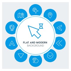 location, arrows, cursors Infographic Circle outline Icons Set. Contains such Icons as  business,  website,  elements,  background,  pattern,  banner,  slider and more. Fully Editable. Pixel Perfect