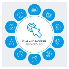 location, arrows, cursors Infographic Circle outline Icons Set. Contains such Icons as  business,  website,  elements,  background,  pattern,  banner,  slider and more. Fully Editable. Pixel Perfect