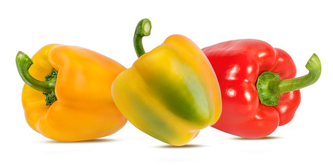Fresh sweet  red and yellow peppers bell isolated on white background with clipping path