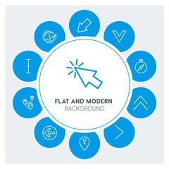 location, arrows, cursors Infographic Circle outline Icons Set. Contains such Icons as  business,  website,  elements,  background,  pattern,  banner,  slider and more. Fully Editable. Pixel Perfect