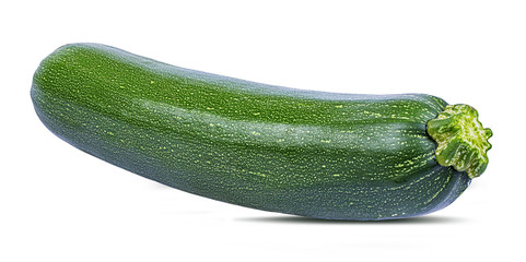 Fresh green zucchin with leaf and flower isolated on white background with clipping path