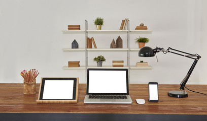 promotion screen office workplace with tablet laptop and smartphone.