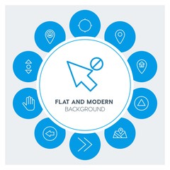 location, arrows, cursors Infographic Circle outline Icons Set. Contains such Icons as  business,  website,  elements,  background,  pattern,  banner,  slider and more. Fully Editable. Pixel Perfect