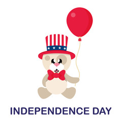4 july cartoon cute dog in hat sitting with balloon and text