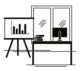 office workplace scene icons vector illustration design