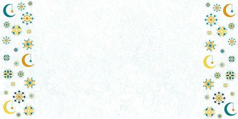 Beautiful vector background, for greeting card, packing paper, banner, business card, celebration or decoration for the Ramadan holiday. Geometric abstract ornament in the form of flowers, month, star