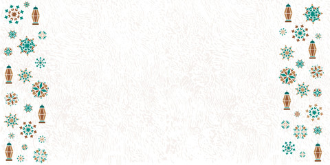 Beautiful vector background, for greeting card, packing paper, banner, business card, celebration or decoration for the Ramadan holiday. Geometric abstract ornament in the form of flowers, month, star