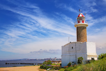 Fototapeta na wymiar Punta Brava lighthouse in Punta Carretas, Montevideo, Uruguay