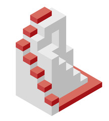 Vector cube shape evoking the ascending staircase. Minimalistic block like architecture stairs from aerated concrete. Master isolated illustration, isometric exploration industry icon symbol, white ba