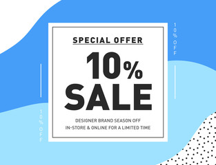 10% OFF. Sale Banner Template Design. Vector illustration. Price Discount Special Offer Fashion Banner. Summer Discount Promo Coupon. Season Sale Promotion Coupon Trendy Design Template.