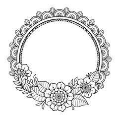 Circular pattern in form of mandala for Henna, Mehndi, tattoo, decoration -frame. Decorative ornament in ethnic oriental style. Coloring book page.