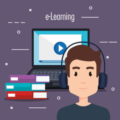student using laptop electronic education vector illustration design