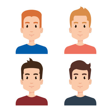 group of young boys avatars vector illustration design