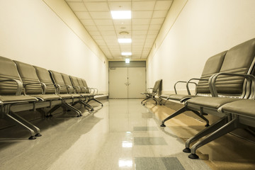 Chairs in the hospital hallway. hospital interior