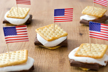 Homemade smores on wooden table