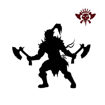 recommend clip art: Black silhouette of orc with axe on background. Fantasy character. Angry warrior with weapon. Barbarian tattoo