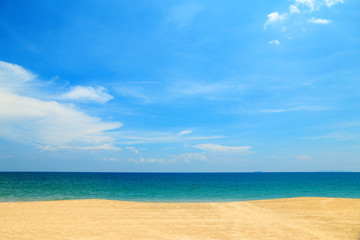 Beautiful sandy beach And blue sea On summer in holiday beautiful Copy space